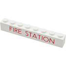LEGO White Brick 1 x 8 with Red 'FIRE STATION' (3008)