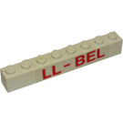 LEGO Weiß Backstein 1 x 8 mit rot LL-BEL auf both sides Aufkleber (3008)