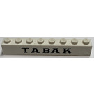 LEGO White Brick 1 x 8 with "TABAK" with Thick Letters without Bottom Tubes with Cross Support