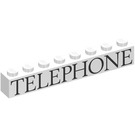LEGO Wit Steen 1 x 8 met "TELEPHONE" (3008 / 107903)