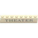 LEGO White Brick 1 x 8 with "THEATER" without Bottom Tubes with Cross Support