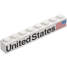 LEGO Wit Steen 1 x 8 met 'United States' en Vlag (Rechts) (3008 / 78245)