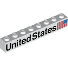 LEGO Weiß Backstein 1 x 8 mit 'United States' und Flagge (Recht) (3008 / 78245)