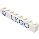 LEGO hvid Klods 1 x 8 med "VW LEGO" uden bundrør med krydsstøtte