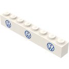 LEGO White Brick 1 x 8 with VW Logos without Bottom Tubes with Cross Support