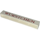 LEGO White Brick 1 x 8 with "WURSTCHEN" without Bottom Tubes with Cross Support