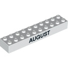 LEGO White Brick 2 x 10 with 'AUGUST' (15077 / 97629)