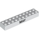 LEGO White Brick 2 x 10 with 'MAY' (15078 / 97627)