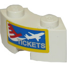 LEGO White Brick 2 x 2 Round Corner with 'TICKETS', Air Craft Sticker with Stud Notch and Reinforced Underside (85080)