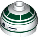 LEGO Weiß Backstein 2 x 2 Runden mit Dome oben mit Dark Green Astromech R2-X2 (Hohlbolzen, Achshalter) (16707 / 30367)