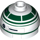 LEGO White Brick 2 x 2 Round with Dome Top with Dark Green Astromech R2-X2 (Hollow Stud, Axle Holder) (16707 / 30367)