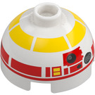 LEGO White Brick 2 x 2 Round with Dome Top with L3-G0 Astromech Droid Head (Hollow Stud, Axle Holder) (3262)