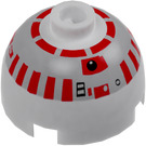 LEGO White Brick 2 x 2 Round with Dome Top with Silver and Red R5-D4 Printing (Safety Stud without Axle Holder) (30367 / 83730)