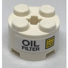 LEGO White Brick 2 x 2 Round with "Oil Filter" Sticker (3941)