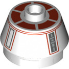 LEGO White Brick 2 x 2 Round with Sloped Sides with Red and Gray Astromech Droid Pattern (70251 / 98100)