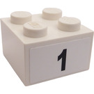 LEGO White Brick 2 x 2 with '1' Sticker (3003)