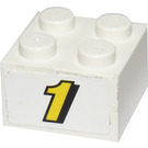 LEGO White Brick 2 x 2 with "1" Sticker (3003)