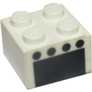 LEGO blanc Brique 2 x 2 avec 4 Noir Spots over Noir Rectangle (Oven) Autocollant (3003)