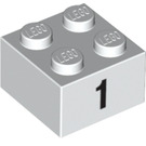 LEGO blanc Brique 2 x 2 avec Number 1 (14810 / 97637)