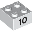 LEGO Wit Steen 2 x 2 met Number 10 (14858 / 97646)