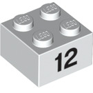 LEGO Wit Steen 2 x 2 met Number 12 (14867 / 97648)