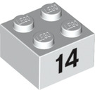 LEGO Wit Steen 2 x 2 met Number 14 (14873 / 97652)