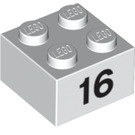 LEGO Weiß Backstein 2 x 2 mit Number 16 (14882 / 97654)