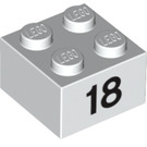 LEGO Wit Steen 2 x 2 met Number 18 (14887 / 97656)