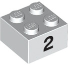 LEGO blanc Brique 2 x 2 avec Number 2 (14813 / 97638)