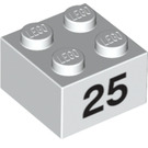 LEGO Wit Steen 2 x 2 met Number 25 (14933 / 97663)