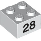 LEGO Wit Steen 2 x 2 met Number 28 (14938 / 97666)
