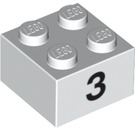 LEGO Wit Steen 2 x 2 met Number 3 (14819 / 97639)