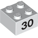 LEGO Wit Steen 2 x 2 met Number 30 (14985 / 97668)