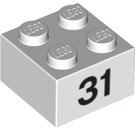 LEGO Wit Steen 2 x 2 met Number 31 (14988 / 97669)