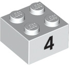 LEGO blanc Brique 2 x 2 avec Number 4 (14825 / 97640)