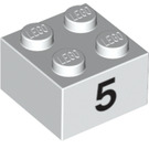 LEGO Wit Steen 2 x 2 met Number 5 (14832 / 97641)