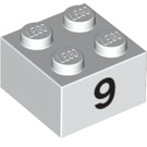 LEGO Wit Steen 2 x 2 met Number 9 (14849 / 97645)