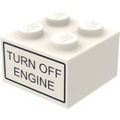 LEGO Weiß Backstein 2 x 2 mit "TURN OFF Motor" Stickers from Set 6375-2 (3003)