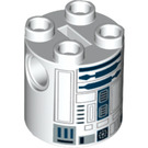 LEGO Wit Steen 2 x 2 x 2 Ronde met R2-D2 Astromech Droid Lichaam met ashouder aan de onderzijd, 'x' vorm en '+' oriëntatie (15797 / 30361)
