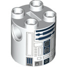 LEGO Weiß Backstein 2 x 2 x 2 Runden mit R2-D2 Astromech Droid Körper mit unterem Achshalter 'x' Form '+' Ausrichtung (30361 / 77797)