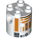 LEGO Hvit Kloss 2 x 2 x 2 Rund med R3-A2 Astromech Droid Kropp med bunnakselholder 'x' form '+' orientering (24048 / 30361)