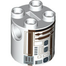 LEGO Weiß Stein 2 x 2 x 2 Rund mit R3-M2 Astromech Droid Körper mit unterem Achshalter 'x' Form '+' Ausrichtung (30361 / 33761)