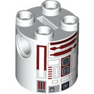 LEGO hvid Klods 2 x 2 x 2 Rund med R4-P17 Astromech Droid Legeme med bundakselholder 'x' Form '+' Retning (30361 / 100489)