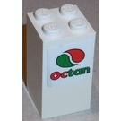 LEGO White Brick 2 x 2 x 3 with 'Octan' and Green and Red Circle Sticker (30145)
