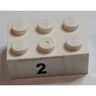 LEGO Weiß Backstein 2 x 3 mit '2' Aufkleber (3002)