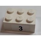 LEGO White Brick 2 x 3 with Black '3' Sticker (3002)