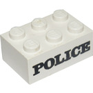 LEGO White Brick 2 x 3 with Black "POLICE" Serif (3002)