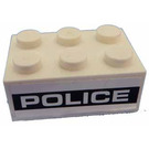 LEGO blanc Brique 2 x 3 avec 'Police' sur Noir Background Autocollant (3002)