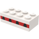 LEGO Weiß Backstein 2 x 4 mit 4 Flugzeug Windows im ein Dünn rot Stripe (Früher ohne Kreuzstützen) (3001)