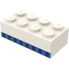 LEGO Hvit Kloss 2 x 4 med 8 Fly Windows Blå Stripe (Tidligere, uten krysstøtter) (3001)